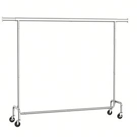 Portant À Vêtements Avec Roulettes, Tringle Extensible Pour Charge Lourde, Capacité De Charge 110 Kg, 45 X (160-200) X 162,9 Cm, Argent