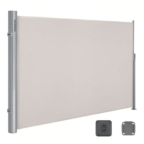Store Latéral Aluminium, Rétractable, 180 X 300 Cm, Brise-Vue, Protection Solaire, Opaque, Brise-Vent, Pour Balcon, Terrasse, Jardin, Beige