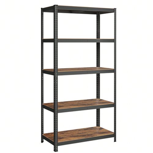 Étagère De Rangement À 5 Niveaux, 60 X 120 X 200 Cm, Capacité 750 Kg, Planches Réglables, Pour Cuisine, Salon, Marron Rustique Et Noir