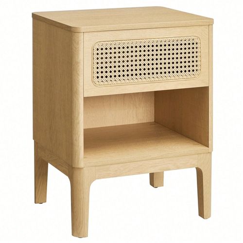 Table De Chevet En Rotin, Table D'appoint Boho Avec Tiroir, Rangement Pour Chambre, Couleur Boisée