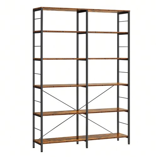 Bibliothèque 6 Niveaux, Étagère De Rangement, Meuble, 30 X 120 X 172,5 Cm, Style Industriel, Pour Salon, Bureau, Balcon, Cuisine