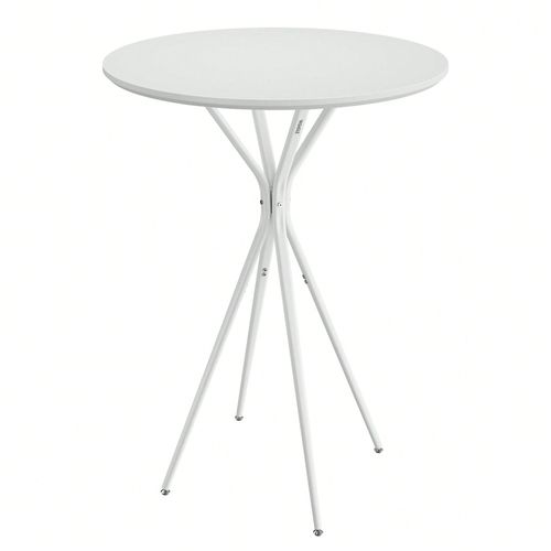 Table De Bar, Structure Métallique, 60 X 60 X 105 Cm, Pour Cuisine, Bar Intérieur, Salon, Style Moderne, Montage Facile, Blanc Nuage Et Blanc Mat