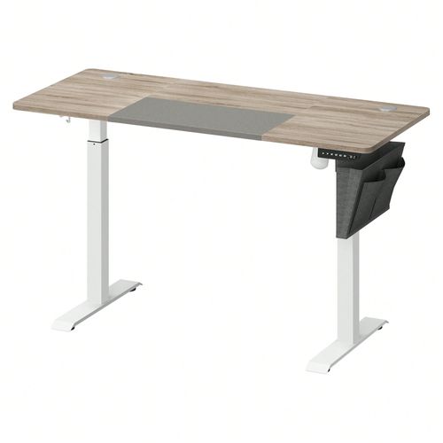 Bureau Assis Debout Électrique, 60 X 140 X (72-120) Cm, Table Réglable En Hauteur, Blanc Pur Et Gris Tourterelle