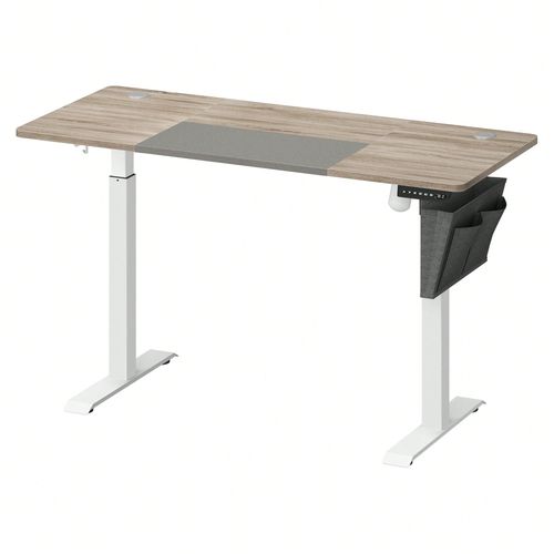 Bureau Assis Debout Électrique, 60 X 140 X (72-120) Cm, Table Réglable En Hauteur, Blanc Pur Et Gris Tourterelle