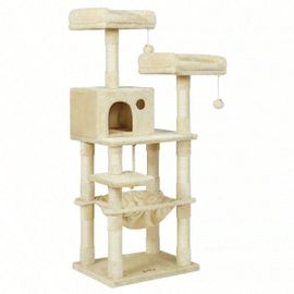 Arbre À Chat, Stable, 2 Niches, Hauteur 143 Cm, Beige