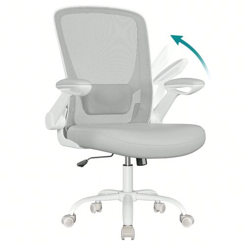 Chaise Bureau Ergonomique, Tissu En Maille, Support Lombaire, Mécanisme À Bascule, Accoudoirs Rabattables, Gris Tourterelle