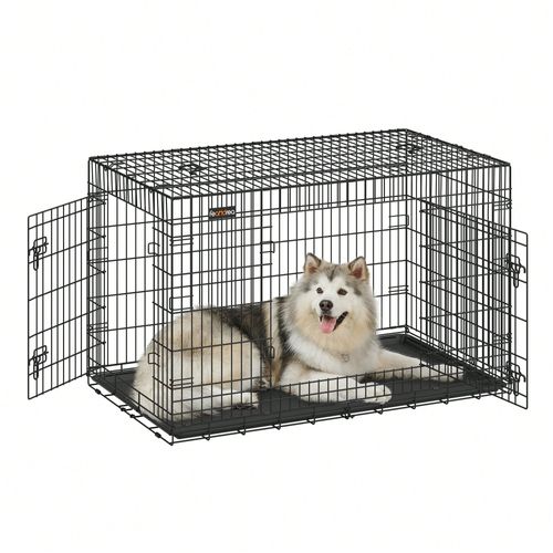 Cage Pour Chien Pliable Avec 2 Portes, Plateau Amovible, 136 X 79 X 87 Cm, Taille Xxxl, Noir