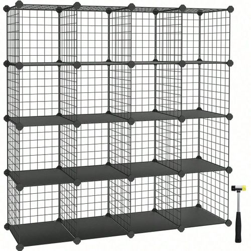 16 Cubes De Rangement En Treillis Metallique, Placard, Armoire Avec Étageres Modulaires, Noir