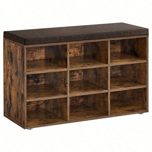 Banc À Chaussures, Étagère À Chaussures Avec Coussin Et 9 Compartiments, 30,3 X 78,5 X 48 Cm, Marron Rustique