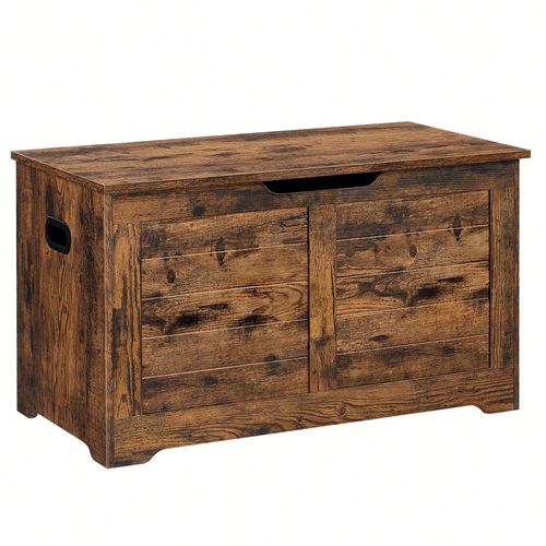 Coffre De Rangement, Avec 2 Charnières De Sécurité, Style Rustique, 40 X 80 X 46 Cm, Pour Couloir, Chambre, Salon, Marron Rustique