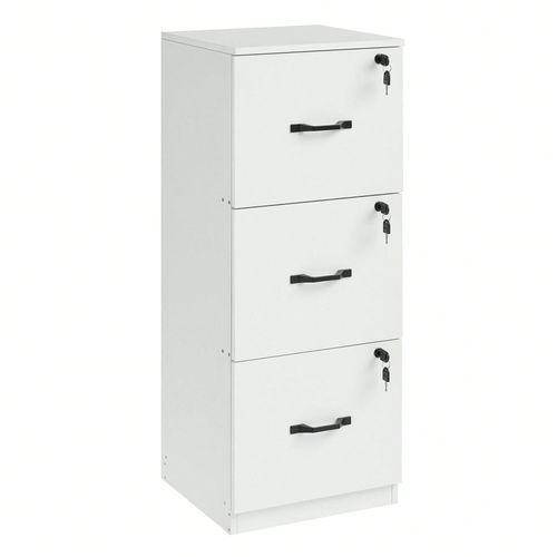 Caisson De Bureau À 3 Tiroirs, Support D'imprimante, 3 Tiroirs Verrouillables, Rail De Suspension Réglable, Pour Dossiers A4, Blanc Nuage