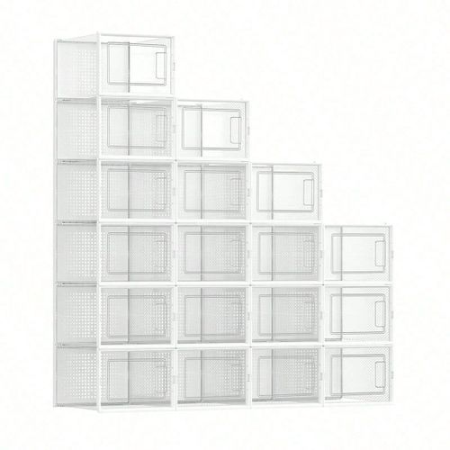 Meuble à chaussures, Lot de 18, pour pointure Jusqu'à 46, Transparent et Blanc