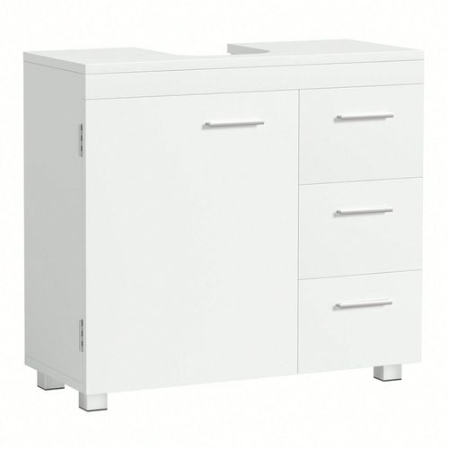Meuble Sous Lavabo, 3 Tiroirs Latéraux, 2 Compartiments Derrière La Porte, Avec Pieds, 30 X 70 X 64 Cm, Blanc Nuage