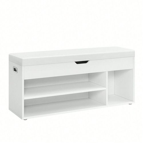 Banc À Chaussures Rembourré, 3 Compartiments, Rangement Caché, Étagères, Capacité De Charge 150 Kg, Blanc