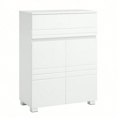 Meuble De Salle De Bain Sur Pied, Avec Tiroir, 2 Portes, 60 X 30 X 80 Cm, Blanc