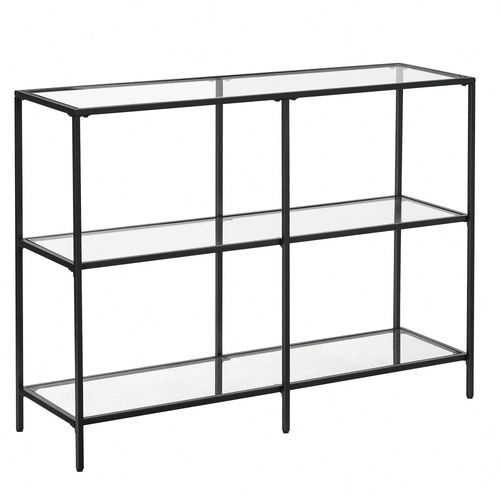 Table Console, Étagère À 3 Niveaux, En Verre Trempé, 100 X 30 X 73 Cm, Style Moderne, Noir