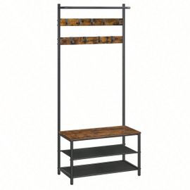 Vestiaire D'entrée, Avec Banc Et Étagère À Chaussures, 32.2 X 64 X 180 Cm, Style Industriel