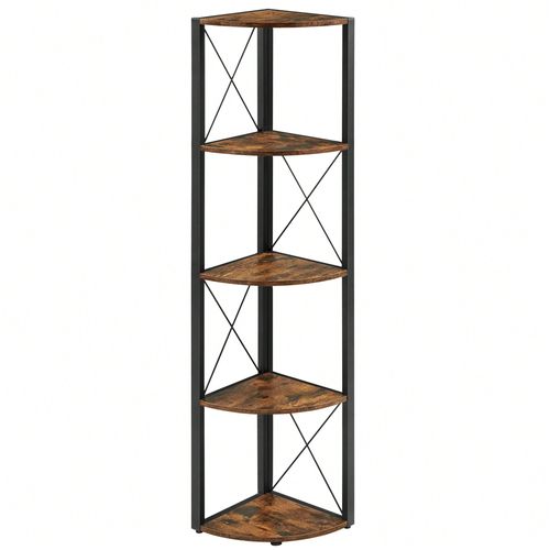Étagère Angle, 30 X 30 X 160 Cm , Montage Facile, Marron Rustique Et Noir