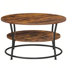 Table Basse, Table À Cocktail Ronde Avec Étagère, Table À Thé, Montage Facile, Métal, Design Industriel, Marron Rustique
