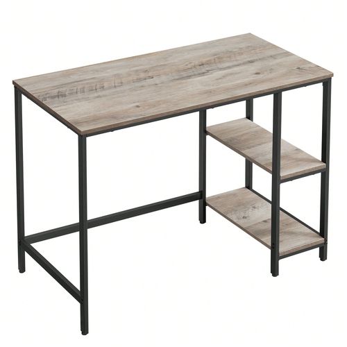 Bureau D'ordinateur, 100 X 50 X 76 Cm, Style Moderne, Pour Bureau À Domicile, Chambre À Coucher, Salon, Beige Naturel Et Blanc Perle