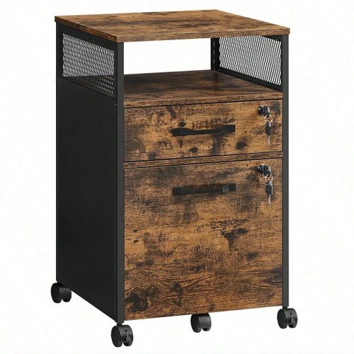 Caisson De Bureau Mobile, Avec 2 Tiroirs Verrouillables, 42 X 44 X 69 Cm, Style Industriel