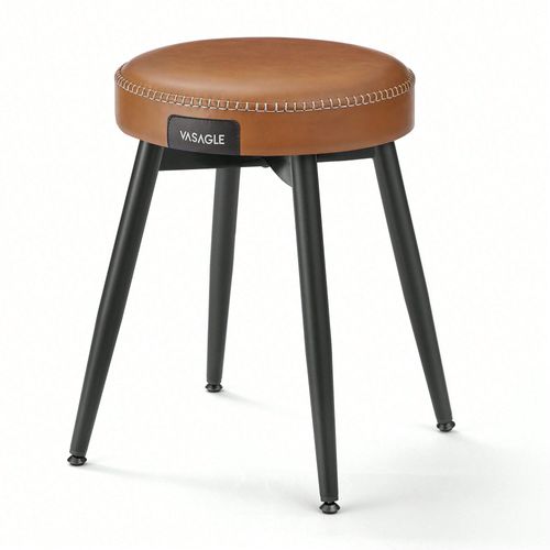 Tabouret De Salle À Manger, Lot De 2, Siège Rembourré, Pu Avec Coutures, Hauteur 48,2 Cm, Marron Caramel