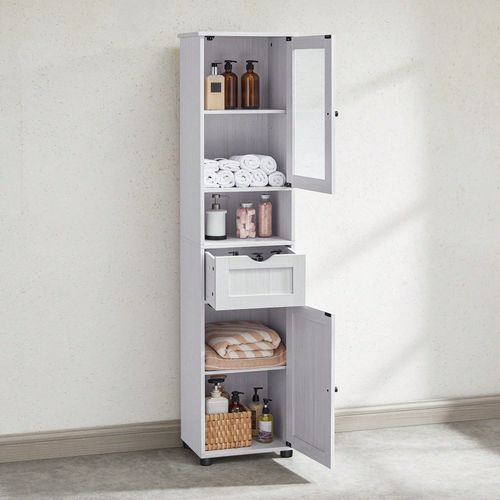 Armoire De Salle De Bain À Porte, Tiroir, Compartiment, 40 X 30 X 165 Cm, Blanc Érable
