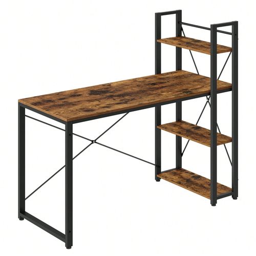 Bureau Avec Étagères Réversible À Gauche Ou À Droite, Longueur 137,2 Cm, Montage Facile, Marron Rustique Et Noir