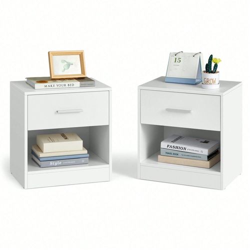 Lot De 2 Tables De Chevet, Avec Tiroir, Compartiment Ouvert, 39 X 28 X 41 Cm, Blanc Classique