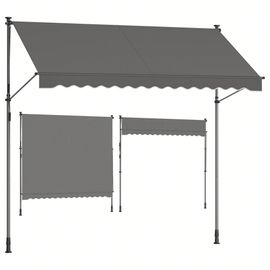 Store Banne Rétractable, Store Manuel, Réglable En Hauteur, Avec Manivelle Pour Balcon, Jardin, Terrasse, 300 X 120 Cm, Gris Anthracite