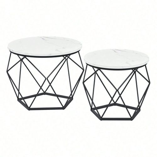 Lot De 2 Bout De Canapé, Style Moderne, Cadre En Acier, Pour Salon, Blanc Et Noir