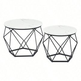 Lot De 2 Bout De Canapé, Style Moderne, Cadre En Acier, Pour Salon, Blanc Et Noir