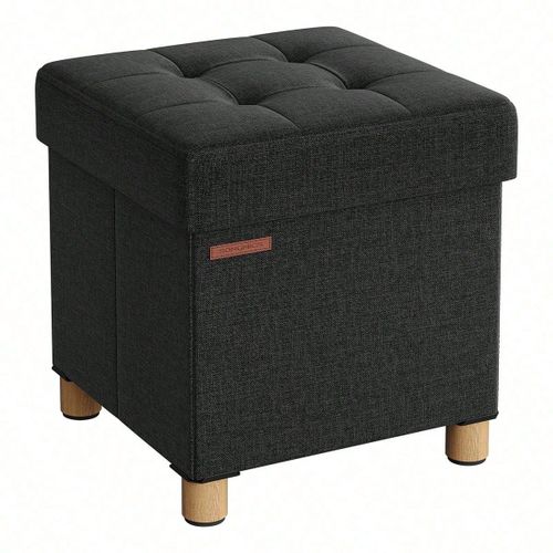 Pouf, Coffre De Rangement, Tabouret Avec Repose-Pieds, Pliable, Banc Avec Rangement, 38 X 38 X 40 Cm, Noir