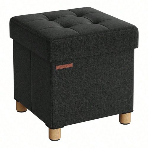 Pouf, Coffre De Rangement, Tabouret Avec Repose-Pieds, Pliable, Banc Avec Rangement, 38 X 38 X 40 Cm, Noir