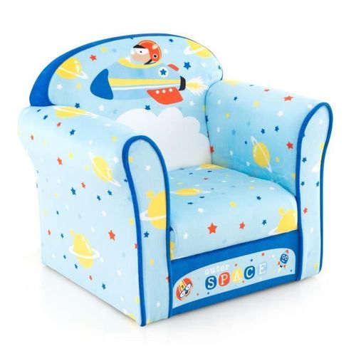 Costway Fauteuil Bébé En Velours, Cadre En Bois, Patins Antidérapants Canapé Enfants 0-5 Ans Azur