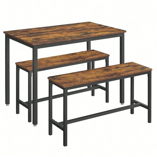 Ensemble Table À Manger Et Bancs,110 X 70 X 75 Cm,2 Bancs De 97 X 30 X 50 Cm, Marron