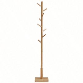 Portemanteau, Support sur Pieds avec 8 Crochets, 3 Hauteurs, pour manteaux, Chapeaux, Sacs, Bois d'hévéa, Beige Naturel
