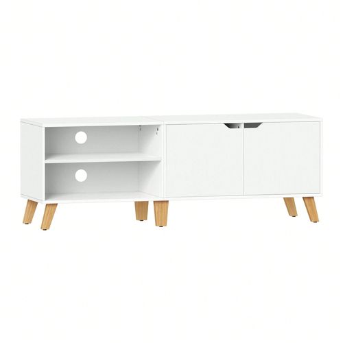 Meuble Tv 2 Portes, Support Télé Avec Étagères Réglables, Longueur 140 Cm, Blanc