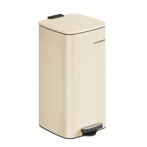 Poubelle de cuisine, Poubelle 30 L, Poubelle à pédale en acier, avec seau Intérieur, Fermeture Douce et Maintien en ouverture, Beige Sable