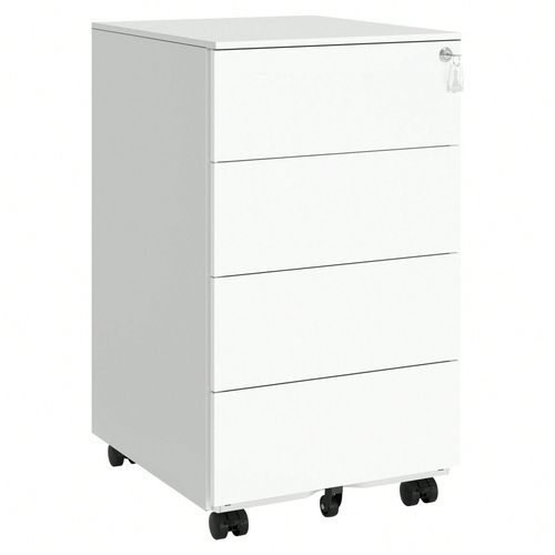 Caisson De Bureau Mobile, Verrouillable, Avec 4 Tiroirs, Rangement Pour Documents Et Papeterie, Pré-Assemblé, 45,1 X 39 X 69,3 Cm, Blanc Nuage