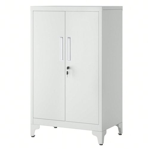 Caisson De Bureau, Placard Polyvalent, Armoire De Bureau À 2 Portes, Verrouillable, Meuble De Rangement En Acier, Pour Bureau, Salon, Gris Mat