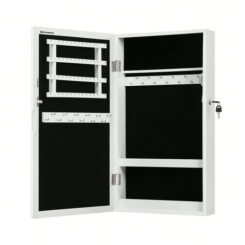 Armoire À Bijoux Murale, Organisateur De Bijoux, Rangement, Verrouillable, Avec Miroir, Peu Encombrant, Blanc