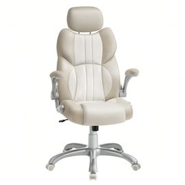 Chaise De Bureau, Mécanisme À Bascule, Accoudoirs Pliables, Roulettes Auto-Bloquantes, Hauteur Réglable, Blanc Crème