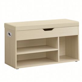 Banc À Chaussures Rembourré, 3 Compartiments, Rangement Caché, Étagères, Pour Salon, Entrée, Chambre, Capacité De Charge 150 Kg, Beige Naturel