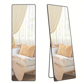 Miroir Intégral, 165 x 50 cm, Miroir Rectangulaire sur Pied, Grand Miroir à poser au Sol, Cadre en alliage d'aluminium, Verre Trempé, Noir d'encre
