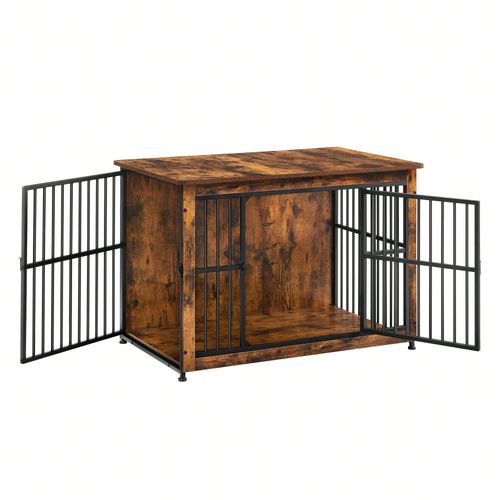 Meuble Cage Pour Chien, Table D'appoint, Niche Moderne Pour Chiens Jusqu'à 32 Kg, Maison De Chien À Double Porte, Marron Rustique