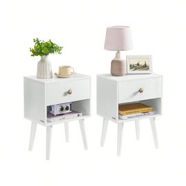 Tables De Chevet, Lot De 2, Tables Basses Avec Tiroir Et Compartiment Ouvert, Pieds En Bois, Tables Pour Salon, Chambre, Canapé, Blanc Neige