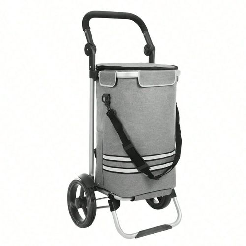 Caddie de courses, Chariot de courses, Pliable, avec sac Isotherme, Polyvalent, Sac Amovible, roulettes, Solide, Gris