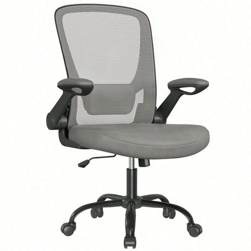 Chaise Bureau Ergonomique En Toile, Support Lombaire Rembourré, Mécanisme À Bascule, Gris Tourterelle