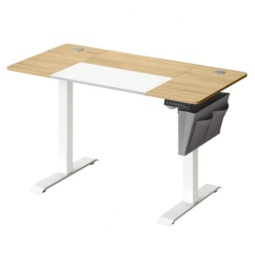 Bureau Assis Debout Électrique, 60 X 120 X (72-120) Cm, Table Réglable En Hauteur, Jaune Pastel Et Blanc Classique